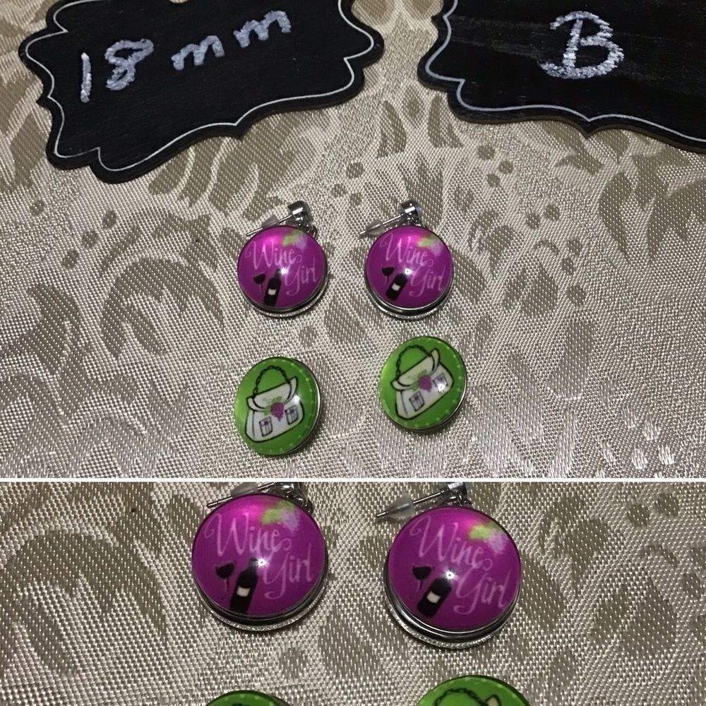Fashion earrings - wine & shop theme - snap 18mm
